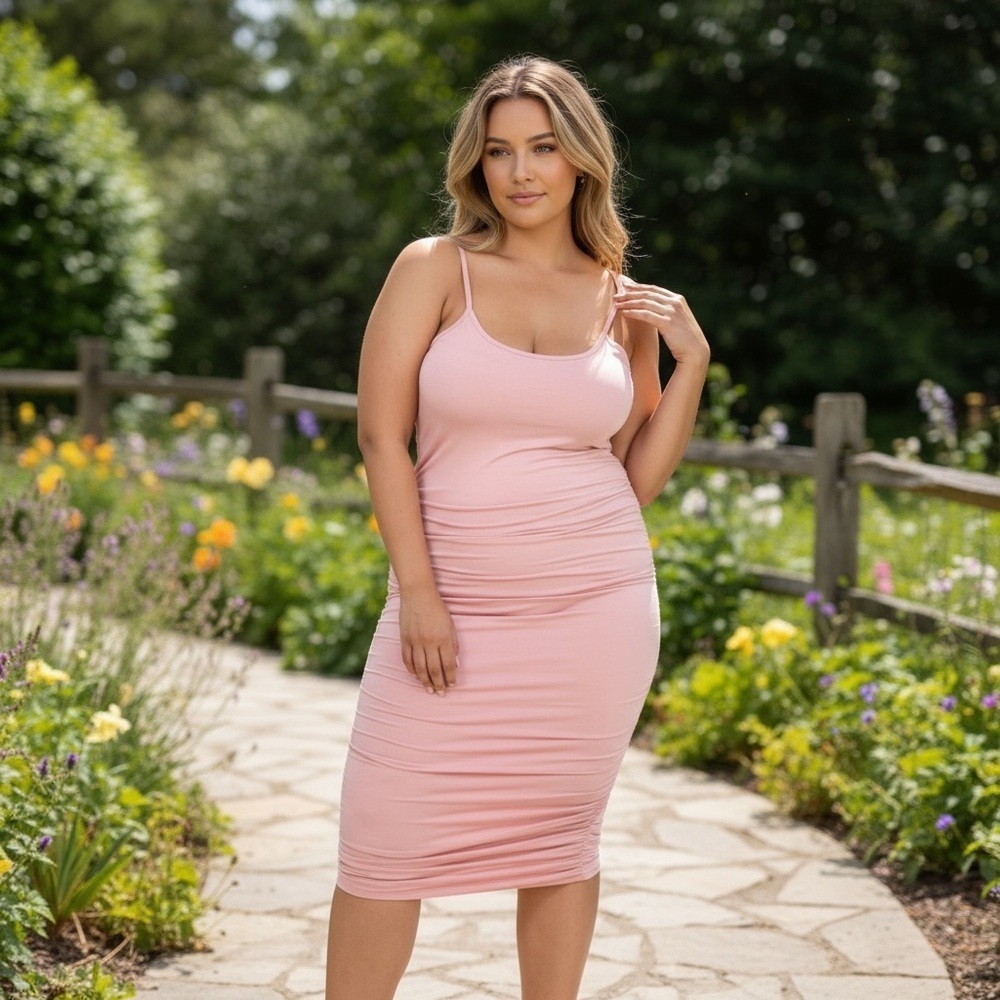 Sexy Plus Size Ruched Tank Bodycon Solid Dress
New